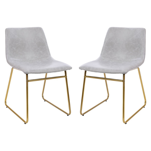 English Elm Butler Mid-Century Modern Dining Chairs Set of 2 - Elegant, Durable, Easy Assembly & Comfort Design Light Gray LeatherSoft/Gold Frame 18" High ET-ER18345-18-LG-GG