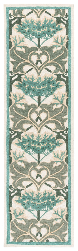 Safavieh Earthly Hand Tufted Wool Cotton Viscose Runner Rug - Elegant Floral Design For Timeless Home Decor Ivory ,Teal 65% Wool,20% Cotton,15% Viscose Et205l-28
