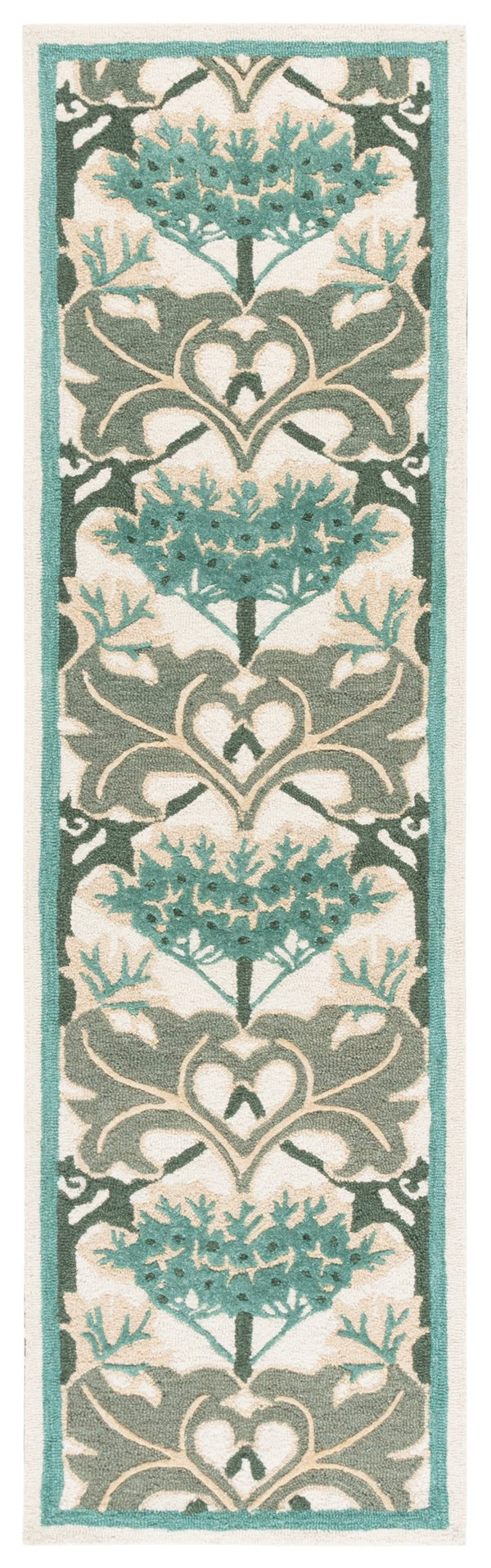 Safavieh Earthly Hand Tufted Wool Cotton Viscose Runner Rug - Elegant Floral Design For Timeless Home Decor Ivory ,Teal 65% Wool,20% Cotton,15% Viscose Et205l-28