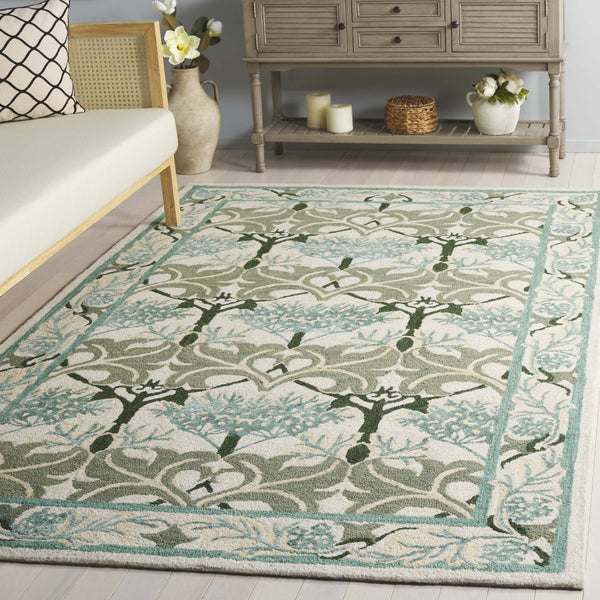 Safavieh Earthly Hand Tufted Wool Cotton Viscose Runner Rug - Elegant Floral Design For Timeless Home Decor Ivory ,Teal 65% Wool,20% Cotton,15% Viscose Et205l-5