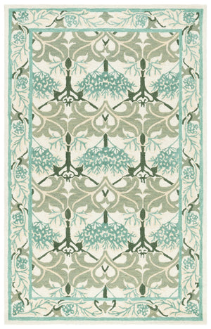 Safavieh Earthly Hand Tufted Wool Cotton Viscose Runner Rug - Elegant Floral Design For Timeless Home Decor Ivory ,Teal 65% Wool,20% Cotton,15% Viscose Et205l-5