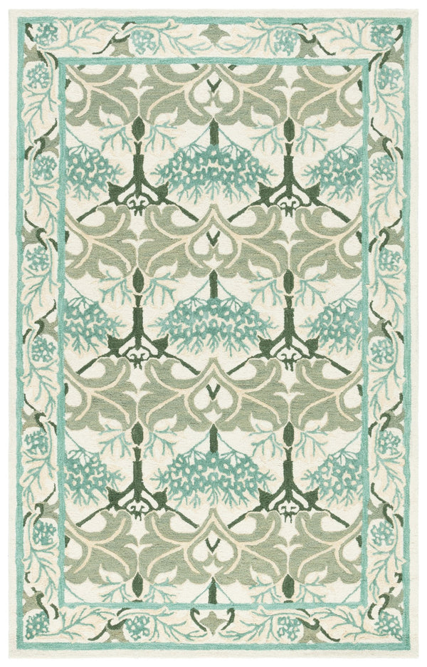 Safavieh Earthly Hand Tufted Wool Cotton Viscose Runner Rug - Elegant Floral Design For Timeless Home Decor Ivory ,Teal 65% Wool,20% Cotton,15% Viscose Et205l-5