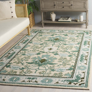 Safavieh Earthly Hand Tufted Wool Cotton Viscose Runner Rug - Elegant Floral Design For Timeless Home Decor Sage ,Beige 65% Wool,20% Cotton,15% Viscose Et205w-5