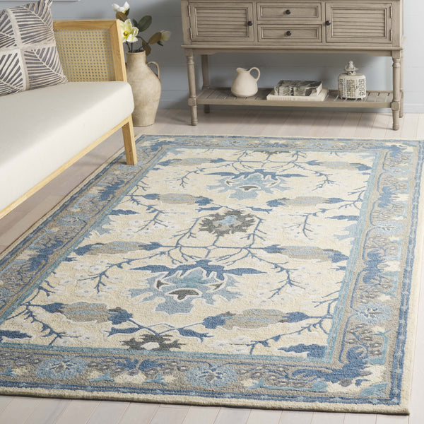 Safavieh Earthly Treasures Hand-tufted Runner Rug - Luxurious Wool Blend, Elegant Botanical Design For Home Decor Blue ,Beige 65% Wool,20% Cotton,15% Viscose Et210m-5
