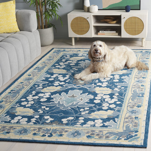 Safavieh Earthly Treasures Hand-tufted Runner Rug - Luxurious Wool Blend, Elegant Botanical Design For Home Decor Navy ,Beige 65% Wool,20% Cotton,15% Viscose Et210n-5