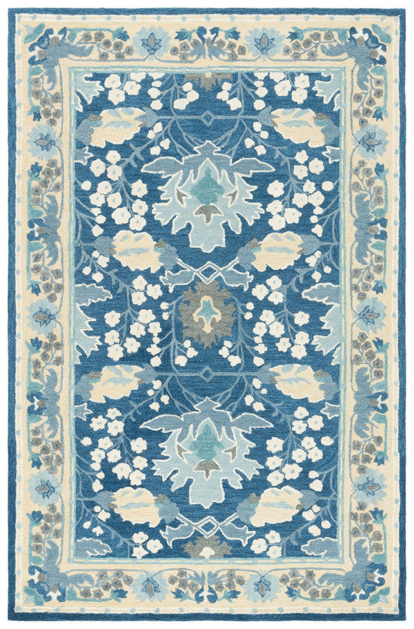 Safavieh Earthly Treasures Hand-tufted Runner Rug - Luxurious Wool Blend, Elegant Botanical Design For Home Decor Navy ,Beige 65% Wool,20% Cotton,15% Viscose Et210n-5