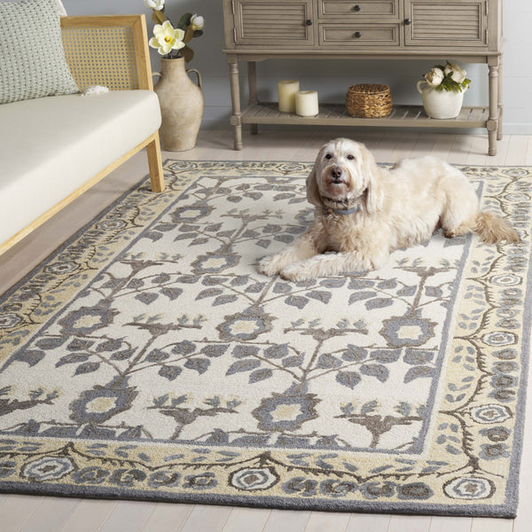 Safavieh Earthly Treasures Runner Rug - Elegant Floral Design In Neutral Tones For Hallway Or Living Space Style Ivory ,Grey 65% Wool,20% Cotton,15% Viscose Et215f-5