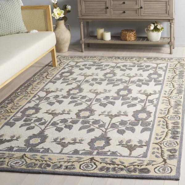 Safavieh Earthly Treasures Runner Rug - Elegant Floral Design In Neutral Tones For Hallway Or Living Space Style Ivory ,Grey 65% Wool,20% Cotton,15% Viscose Et215f-5