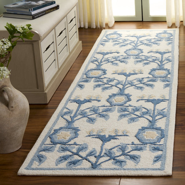 Safavieh Earthly Hand‑Tufted Ivory And Blue Runner Rug – Transitional Floral Border, Plush 0.5" Pile, Durable Elegance 2'-3" x 8'-0" ET215M-28