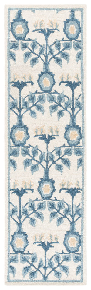 Safavieh Earthly Hand‑Tufted Ivory And Blue Runner Rug – Transitional Floral Border, Plush 0.5" Pile, Durable Elegance 2'-3" x 8'-0" ET215M-28