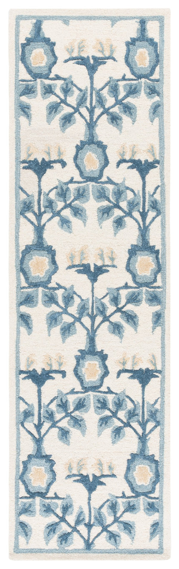 Safavieh Earthly Hand‑Tufted Ivory And Blue Runner Rug – Transitional Floral Border, Plush 0.5" Pile, Durable Elegance 2'-3" x 8'-0" ET215M-28
