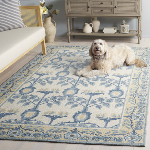 Safavieh Earthly Hand‑Tufted Ivory And Blue Runner Rug – Transitional Floral Border, Plush 0.5" Pile, Durable Elegance 2'-3" x 8'-0" ET215M-28