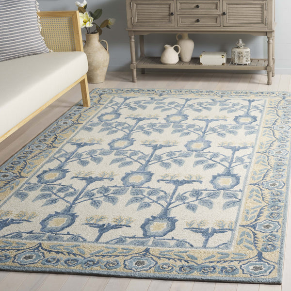 Safavieh Earthly Hand‑Tufted Ivory And Blue Runner Rug – Transitional Floral Border, Plush 0.5" Pile, Durable Elegance 2'-3" x 8'-0" ET215M-28