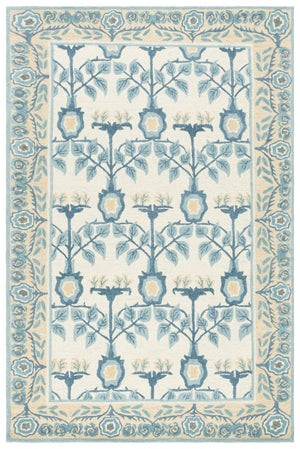 Safavieh Earthly Hand‑Tufted Ivory And Blue Runner Rug – Transitional Floral Border, Plush 0.5" Pile, Durable Elegance 2'-3" x 8'-0" ET215M-28
