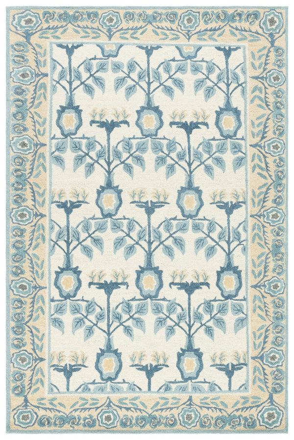 Safavieh Earthly Hand‑Tufted Ivory And Blue Runner Rug – Transitional Floral Border, Plush 0.5" Pile, Durable Elegance 2'-3" x 8'-0" ET215M-28