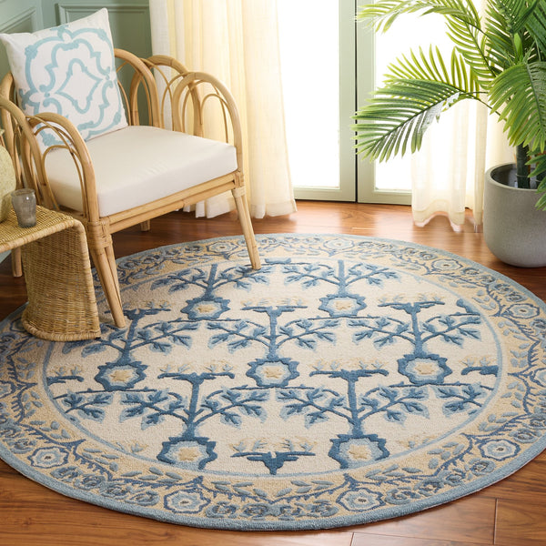 Safavieh Earthly Hand‑Tufted Ivory And Blue Runner Rug – Transitional Floral Border, Plush 0.5" Pile, Durable Elegance 2'-3" x 8'-0" ET215M-28