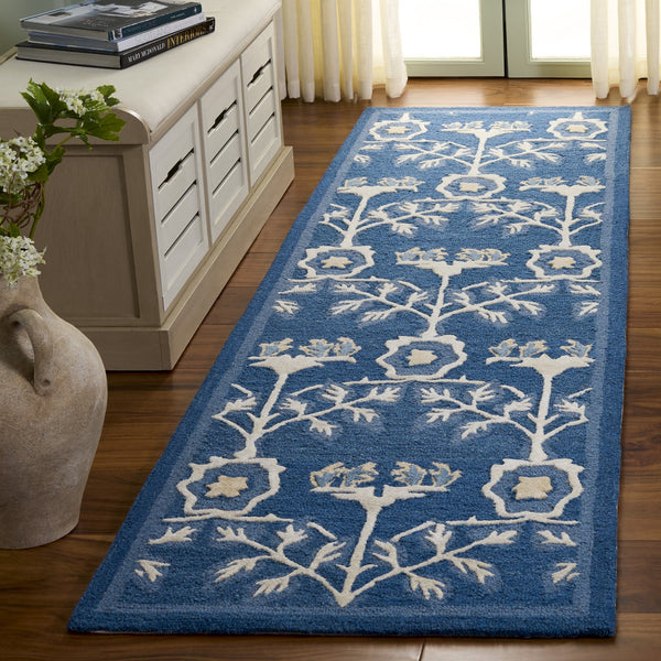 Safavieh Earthly Timeless Hand-Tufted Navy Ivory Area Rug — Plush 1/2" Pile, Wool-Cotton Blend, Elegant Botanical Border 3'-0" x 5'-0" ET215N-3