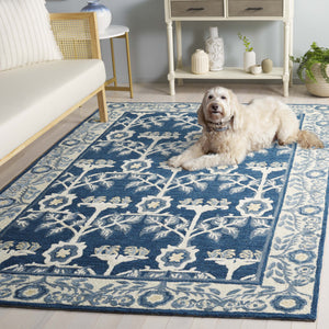 Safavieh Earthly Hand-Tufted Navy And Ivory Area Rug — Wool-Cotton Blend, Botanical Transitional Florals, Plush 1/2" Pile 8'-0" x 10'-0" ET215N-8