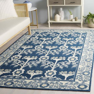 Safavieh Earthly Timeless Hand-Tufted Navy Ivory Area Rug — Plush 1/2" Pile, Wool-Cotton Blend, Elegant Botanical Border 3'-0" x 5'-0" ET215N-3