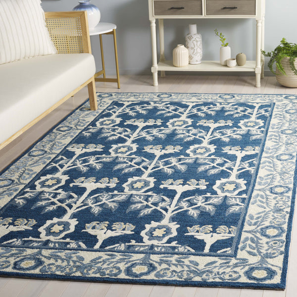 Safavieh Earthly Hand-Tufted Navy And Ivory Botanical Area Rug — Plush Low Pile Wool Blend, Transitional Style 4'-0" x 6'-0" ET215N-4