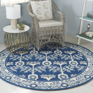 Safavieh Earthly Timeless Hand-Tufted Navy Ivory Area Rug — Plush 1/2" Pile, Wool-Cotton Blend, Elegant Botanical Border 3'-0" x 5'-0" ET215N-3
