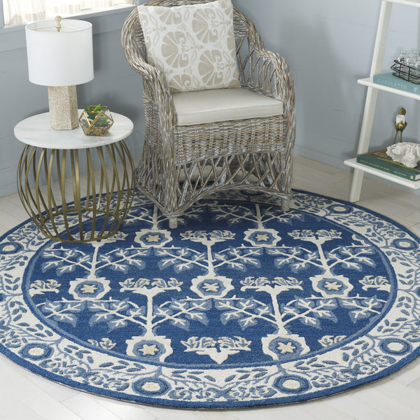 Safavieh Earthly Hand-Tufted Navy And Ivory Area Rug — Wool-Cotton Blend, Botanical Transitional Florals, Plush 1/2" Pile 8'-0" x 10'-0" ET215N-8