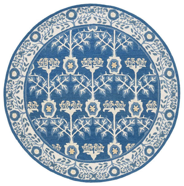 Safavieh Earthly Timeless Hand-Tufted Navy Ivory Area Rug — Plush 1/2" Pile, Wool-Cotton Blend, Elegant Botanical Border 3'-0" x 5'-0" ET215N-3