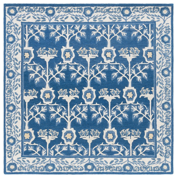Safavieh Earthly Hand‑Tufted Navy & Ivory Square Rug — Plush Wool Blend, Transitional Botanical Design, Durable Craftsmanship 6'-0" x 6'-0" ET215N-6SQ
