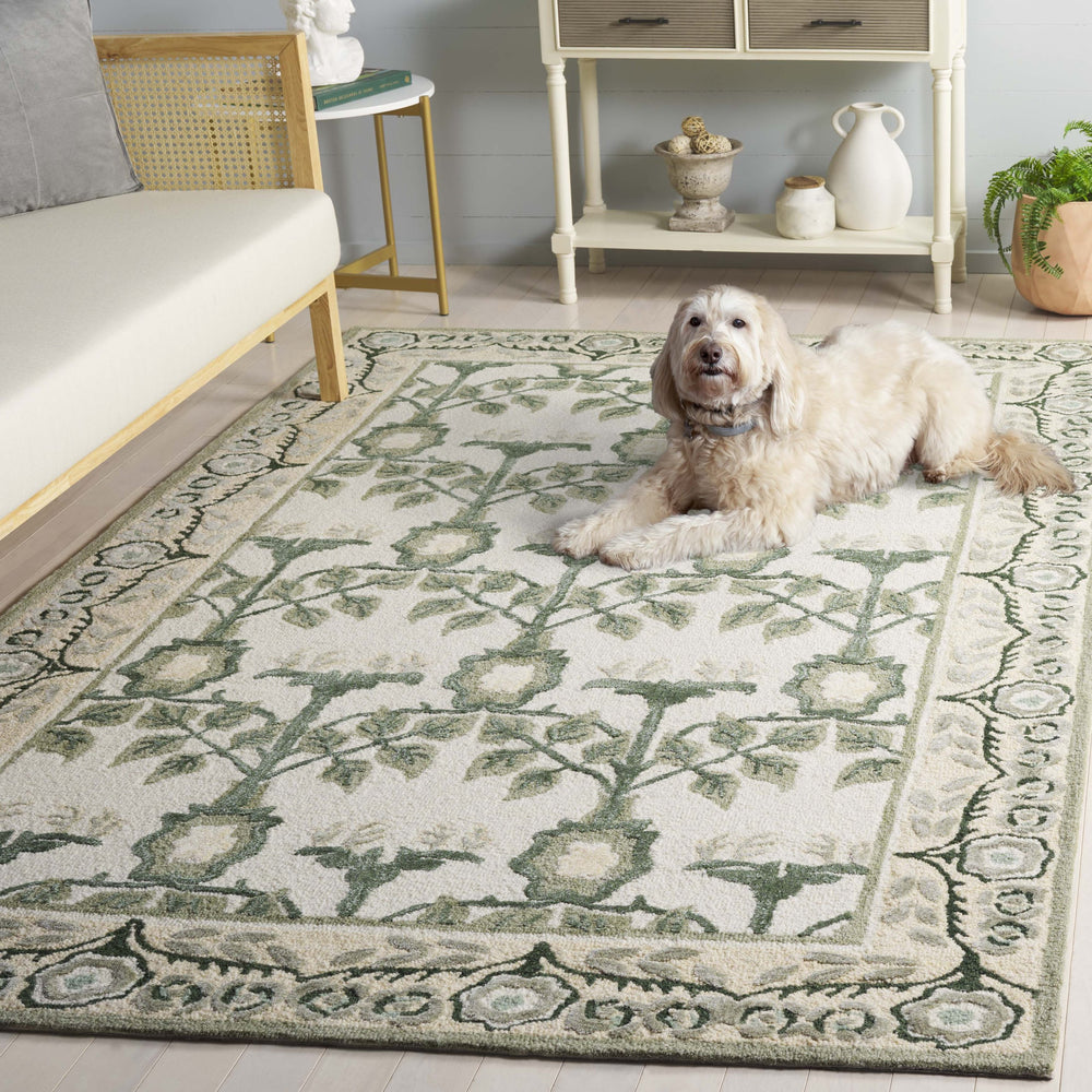 Safavieh Earthly Hand-Tufted Ivory & Sage Area Rug — Transitional Botanical Design, Wool-Cotton Blend Comfort 5'-0" x 8'-0" ET215W-5