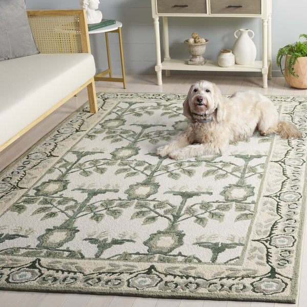 Safavieh Earthly Hand-Tufted Ivory & Sage Area Rug — Transitional Botanical Design, Wool-Cotton Blend Comfort 5'-0" x 8'-0" ET215W-5