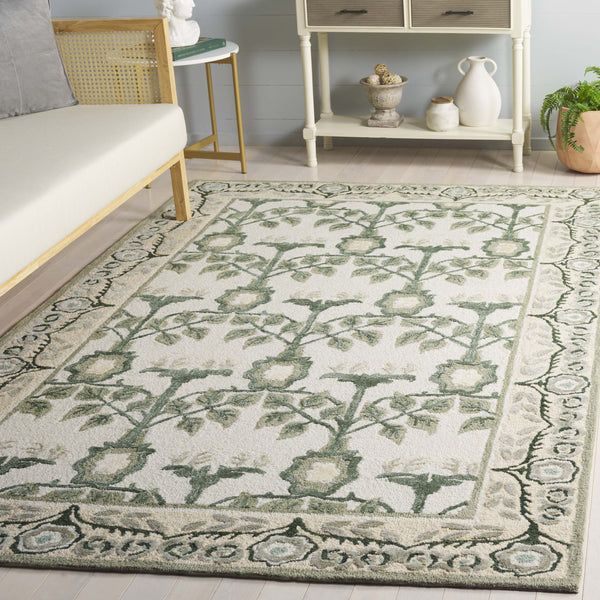 Safavieh Earthly Hand-Tufted Ivory And Sage Area Rug — Botanical Transitional Design, Wool-Cotton Blend Luxury 4'-0" x 6'-0" ET215W-4
