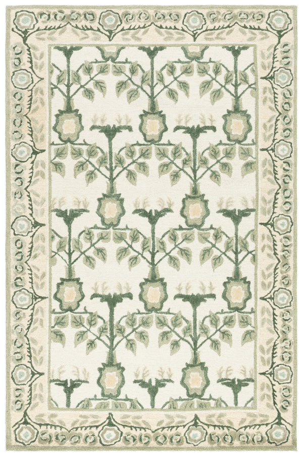 Safavieh Earthly Hand-Tufted Ivory And Sage Area Rug — Wool-Cotton Blend, Plush 1/2" Pile, Botanical Geometric Style 3'-0" x 5'-0" ET215W-3