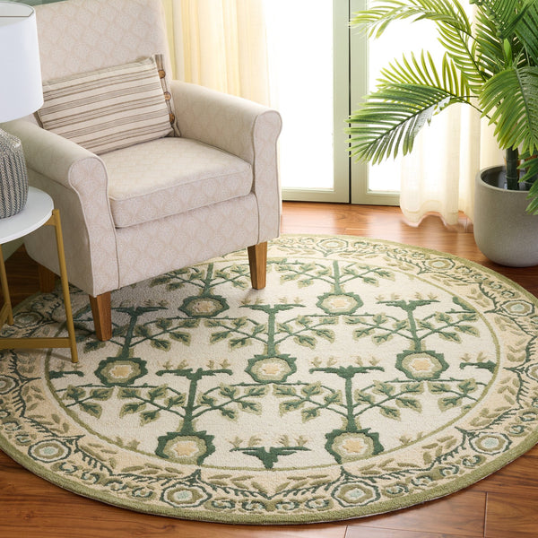 Safavieh Earthly Round Hand-Tufted Ivory & Sage Area Rug — Transitional Botanical Design, Wool Blend Craftsmanship 6'-0" x 6'-0" ET215W-6R