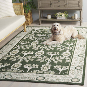 Safavieh Earthly Hand-Tufted Round Area Rug In Green And Ivory Floral Vine Motif — Plush Wool Blend Luxury 6'-0" x 6'-0" ET215Y-6R