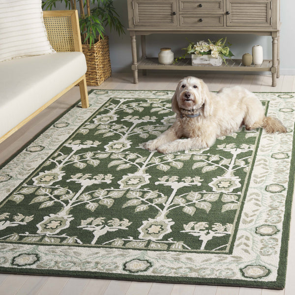Safavieh Earthly Hand-Tufted Green Ivory Botanical Rug — Wool-Cotton-Viscose Blend, Plush Half-Inch Pile, India Crafted 3'-0" x 5'-0" ET215Y-3