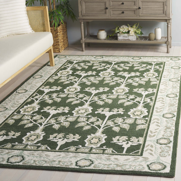 Safavieh Earthly Hand-Tufted Green Ivory Botanical Rug — Wool-Cotton-Viscose Blend, Plush Half-Inch Pile, India Crafted 3'-0" x 5'-0" ET215Y-3
