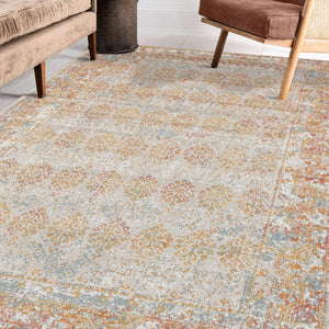 Eternal Bordered Farmhouse Polypropylene Area Rug Vintage Warm Living Room Accent
