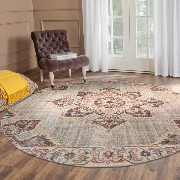 AMER Rugs Eternal Witney ETE-20 Power-Loomed Machine Made Polypropylene Transitional Medallion Rug Beige 6'7" x 6'7"R