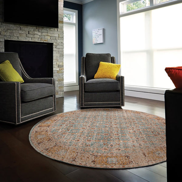 AMER Rugs Eternal Watton ETE-27 Power-Loomed Machine Made Polypropylene Transitional Bordered Rug Teal 6'7" x 6'7"R