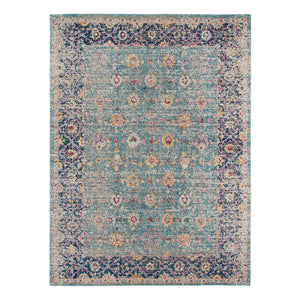 AMER Rugs Eternal Waltham ETE-28 Power-Loomed Machine Made Polypropylene Transitional Floral Rug Turquoise 5'7" x 7'6"