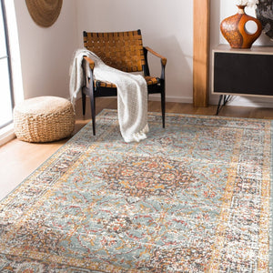 Amer Rugs Eternal Farmhouse Bordered Area Rug - Vintage Charm, Durable Design For Timeless Home Elegance Seafoam Green Polypropylene Ete302203