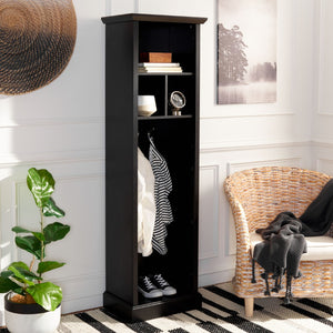 Safavieh Layli Entryway Storage Hall Tree - Farmhouse Charm With Hooks & Open Shelves For Organization Black ETG2100B