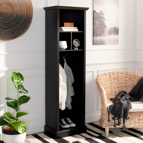 Safavieh Layli Entryway Storage Hall Tree - Farmhouse Charm With Hooks & Open Shelves For Organization Black ETG2100B