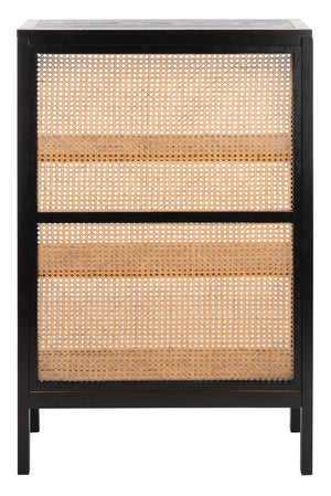 Safavieh Franz 3-Shelf Etagere - Modern Coastal Cane Back Bookcase With Black Wood Finish & Natural Charm ETG2103A