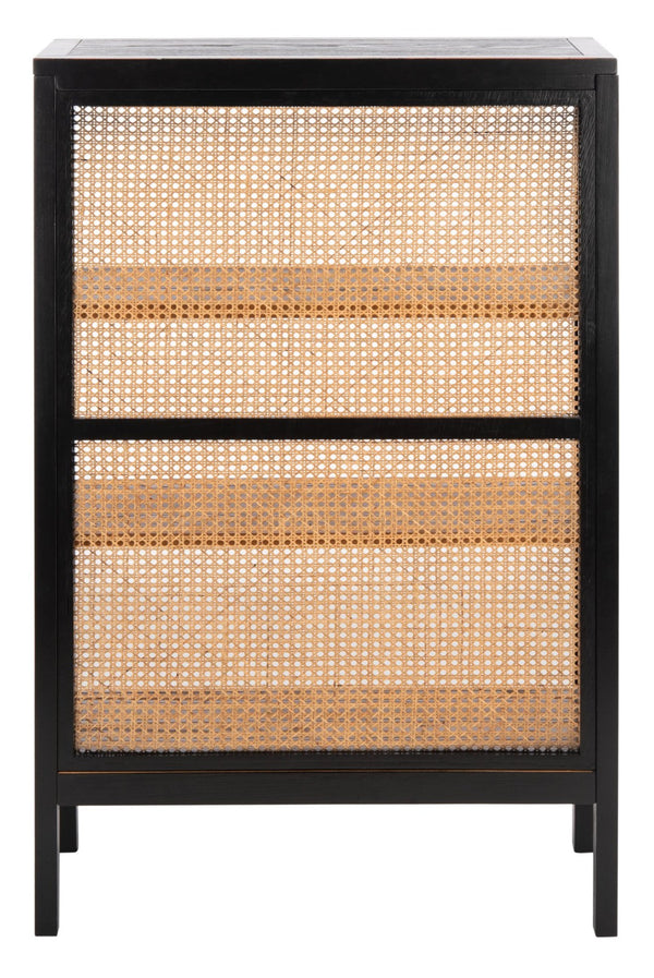 Safavieh Franz 3-Shelf Etagere - Modern Coastal Cane Back Bookcase With Black Wood Finish & Natural Charm ETG2103A