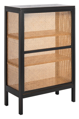 Safavieh Franz 3-Shelf Etagere - Modern Coastal Cane Back Bookcase With Black Wood Finish & Natural Charm ETG2103A