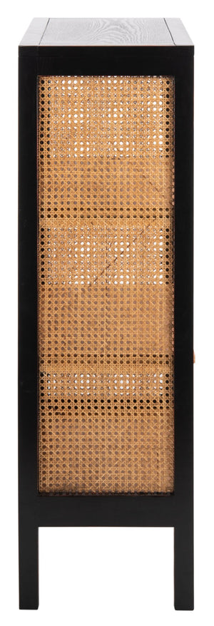 Safavieh Franz 3-Shelf Etagere - Modern Coastal Cane Back Bookcase With Black Wood Finish & Natural Charm ETG2103A