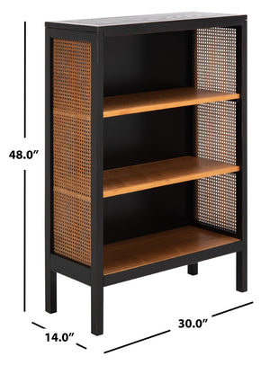 Safavieh Franz Modern Coastal Etagere With 3 Open Shelves - Stylish Black Wood & Natural Cane Accent Design ETG2104A