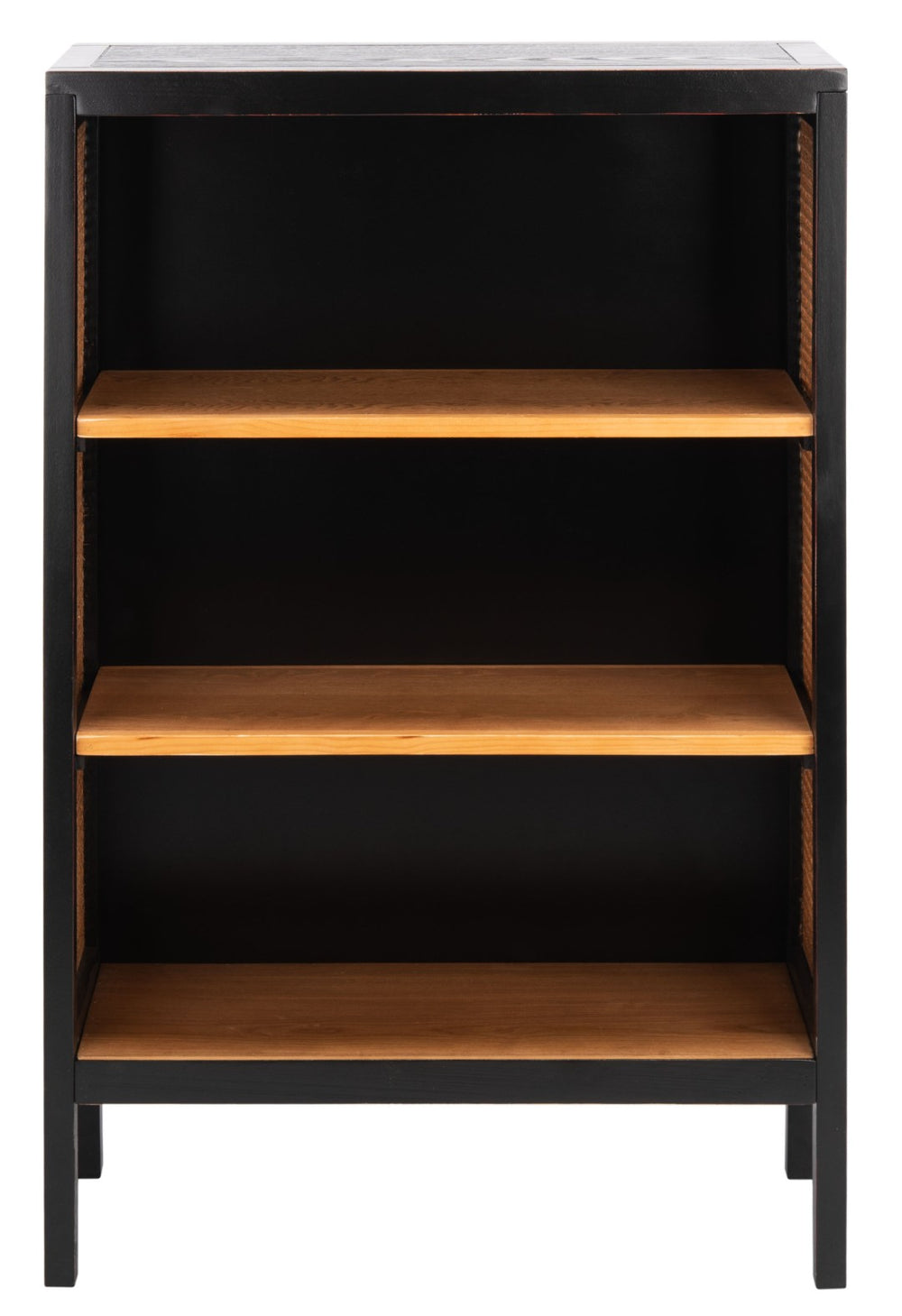 Safavieh Franz Modern Coastal Etagere With 3 Open Shelves - Stylish Black Wood & Natural Cane Accent Design ETG2104A