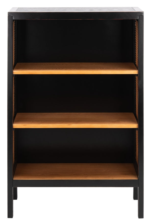 Safavieh Franz Modern Coastal Etagere With 3 Open Shelves - Stylish Black Wood & Natural Cane Accent Design ETG2104A